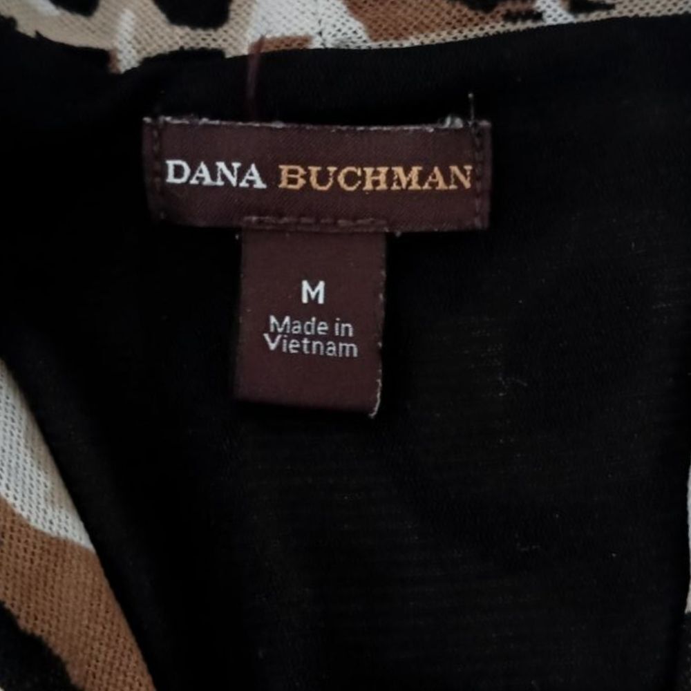 Dana Buchman Empire Waist Top M Mesh Sheer Overlay Babydoll Abstract Y2K Earthy - Picture 9 of 16